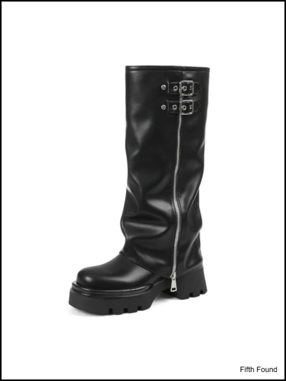 Platform Fold Over Knee High Boots Faux Leather Combat Riding Boots